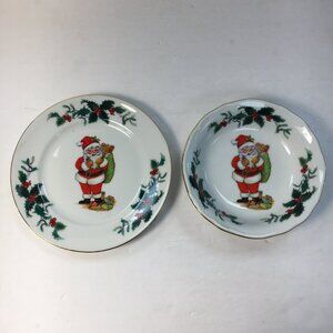 Gloria Fine Porcelain Vintage Santa Claus Christmas Plate Bowl 22 kt Gold Trim